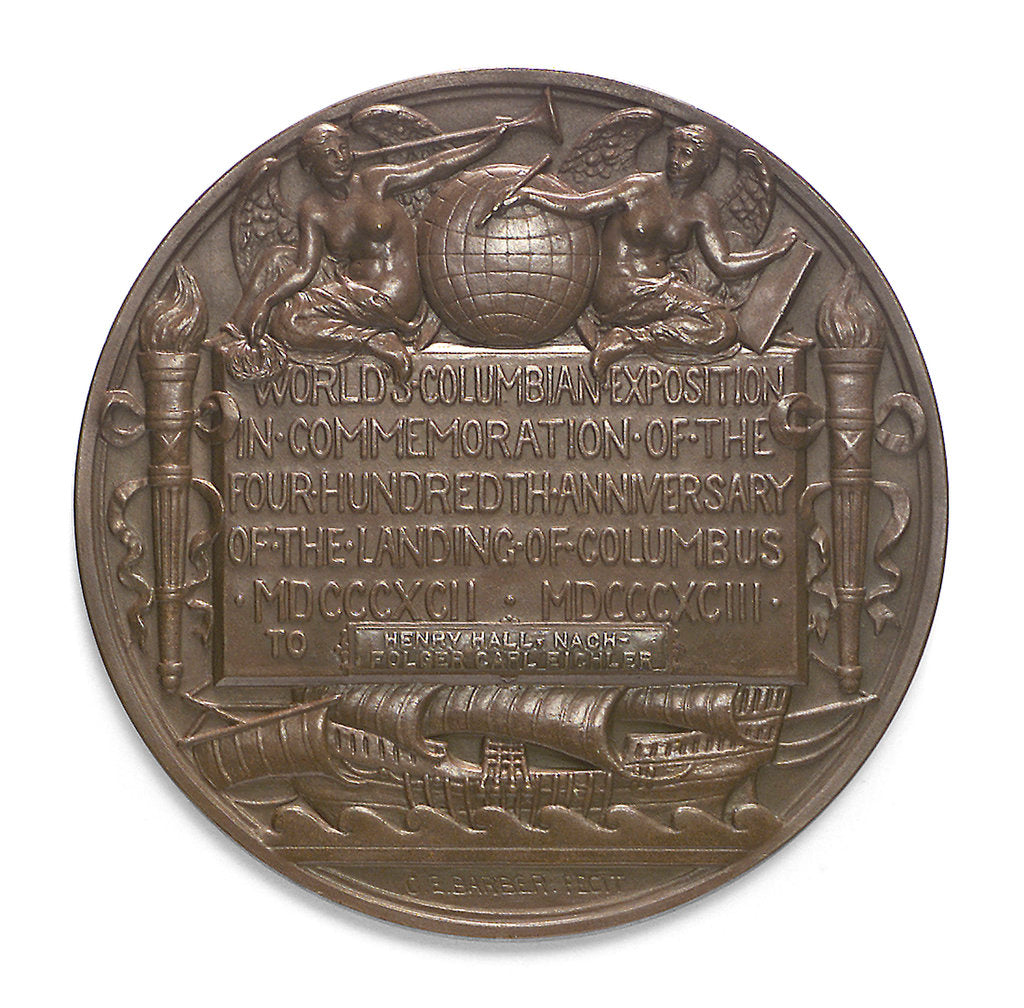 Detail of Medal commemorating Christopher Columbus (1451-1506) and the discovery of America, 1492; reverse by C.E. Barber