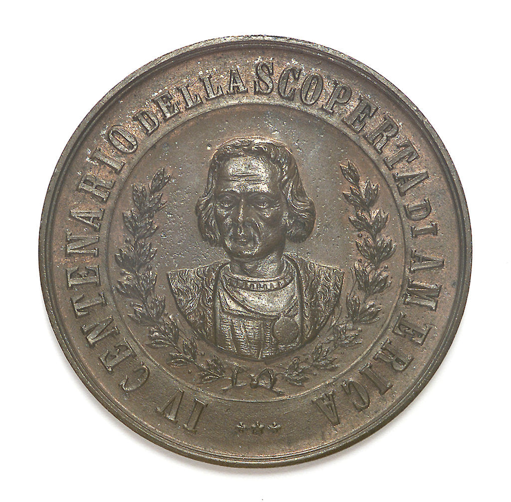 Detail of Medal commemorating Christopher Columbus (1451-1506) and the discovery of America, 1492; obverse by unknown