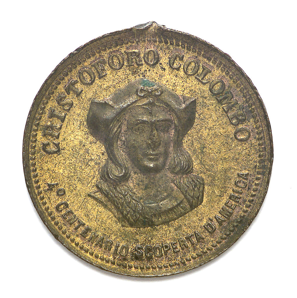 Detail of Medal commemorating Christopher Columbus (1451-1506) and the discovery of America, 1492; obverse by unknown