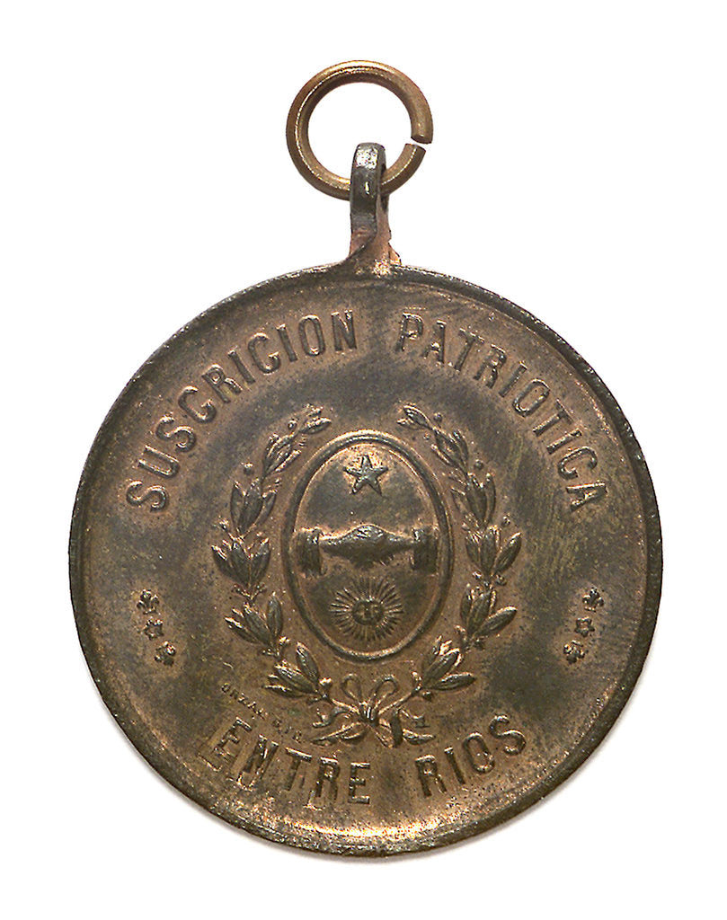 Detail of Patriotic subsciption medal depicting the arms of Entre Rios; obverse by B. Orzali & Co.