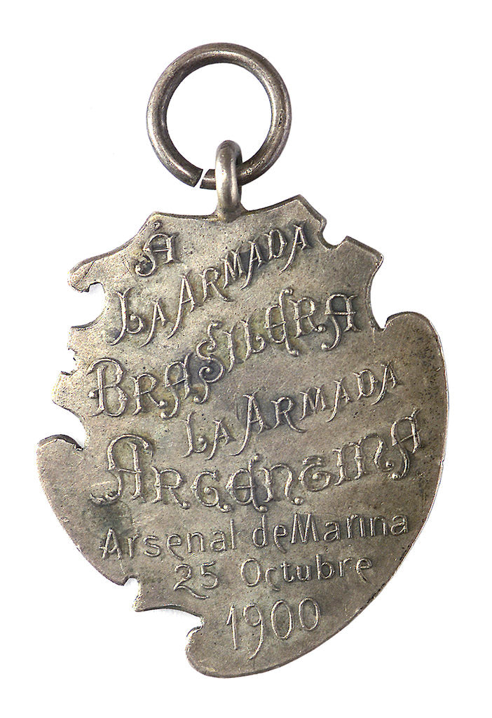 Detail of Commemorative badge; To the Brazilian Fleet from the Argentina Fleet; reverse by Bellagamba