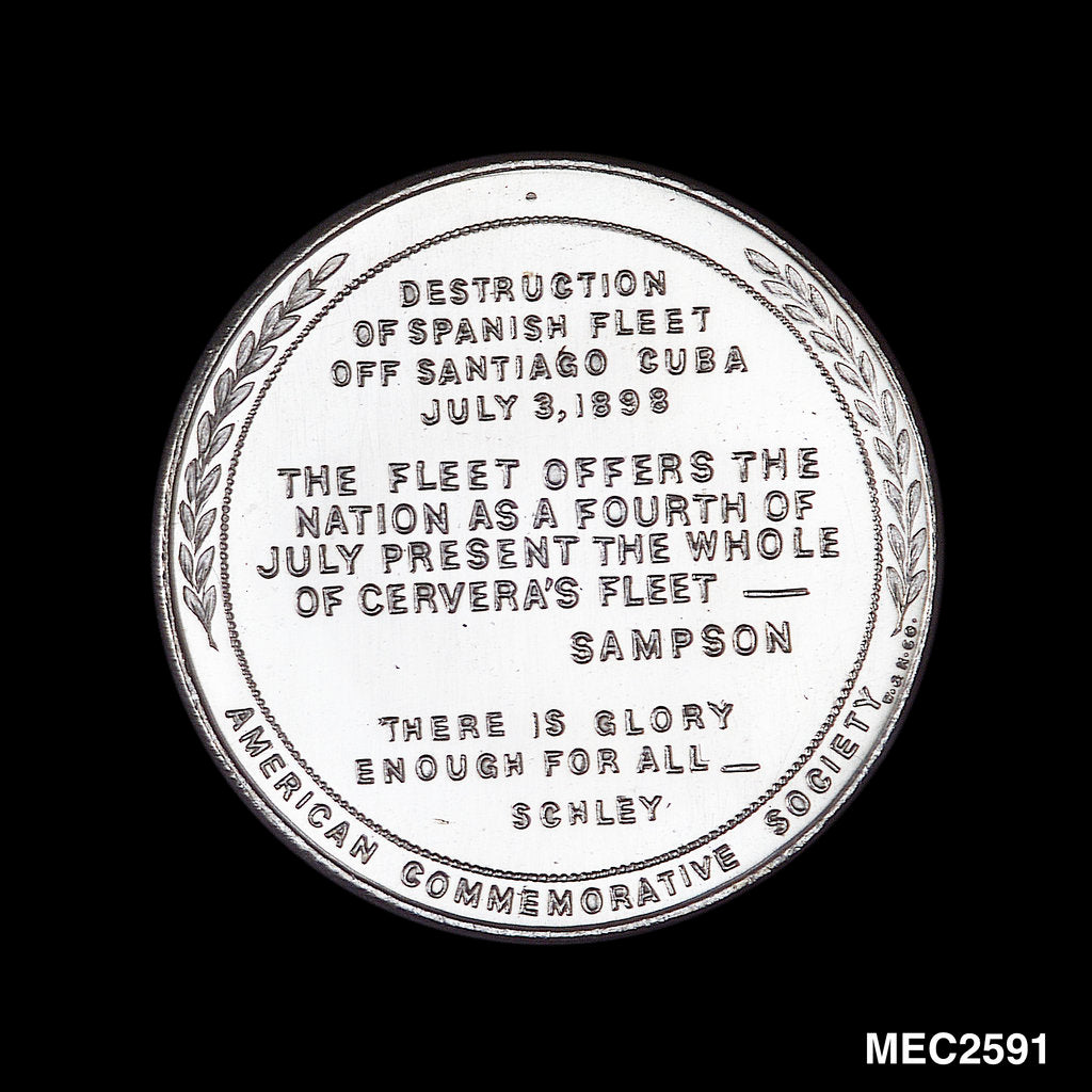 Detail of Medal commemorating the destruction of the Spanish Fleet off Santiago Cuba, 1898 by W. & H. Co.