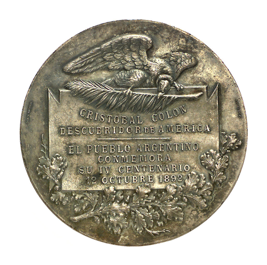Detail of Medal commemorating the 400th anniversary of the discovery of America, 1892; reverse by unknown