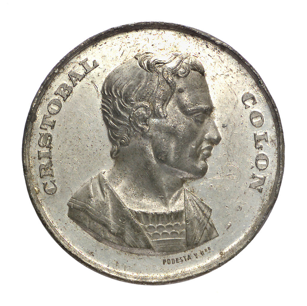 Detail of Medal commemorating the 400th anniversary of the discovery of America, 1892; obverse by Pdesta Bros