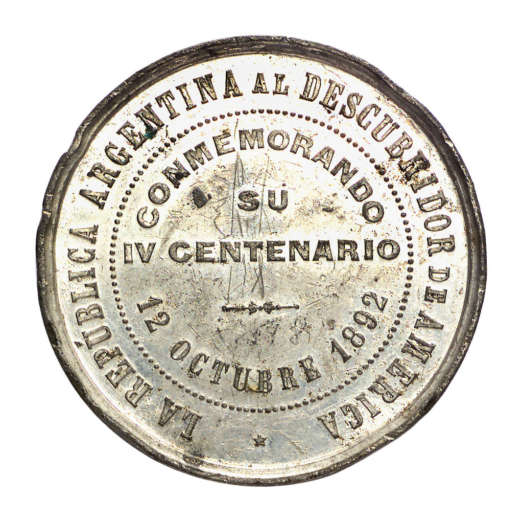 Detail of Medal commemorating the 400th anniversary of the discovery of America, 1892; reverse by Pdesta Bros