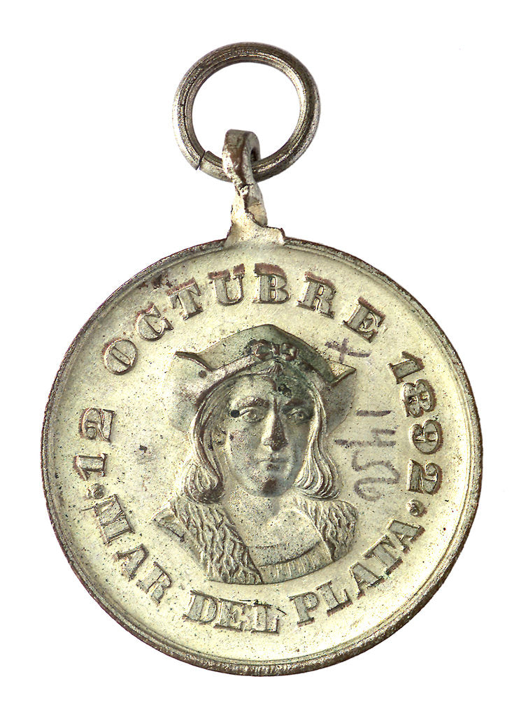 Detail of Token commemorating the 400th anniversary of the discovery of America, 1892; obverse by unknown