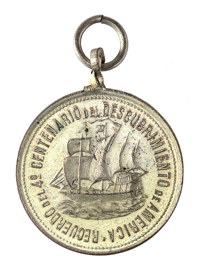 Detail of Token commemorating the 400th anniversary of the discovery of America, 1892; reverse by unknown
