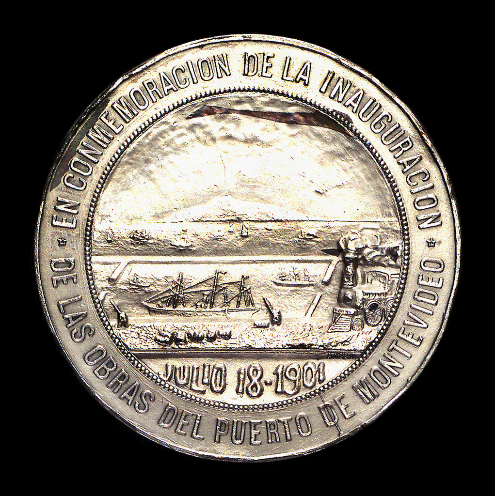 Detail of Medal commemorating the inauguration of the harbour works of Montevideo, 1901; reverse by J. Welker