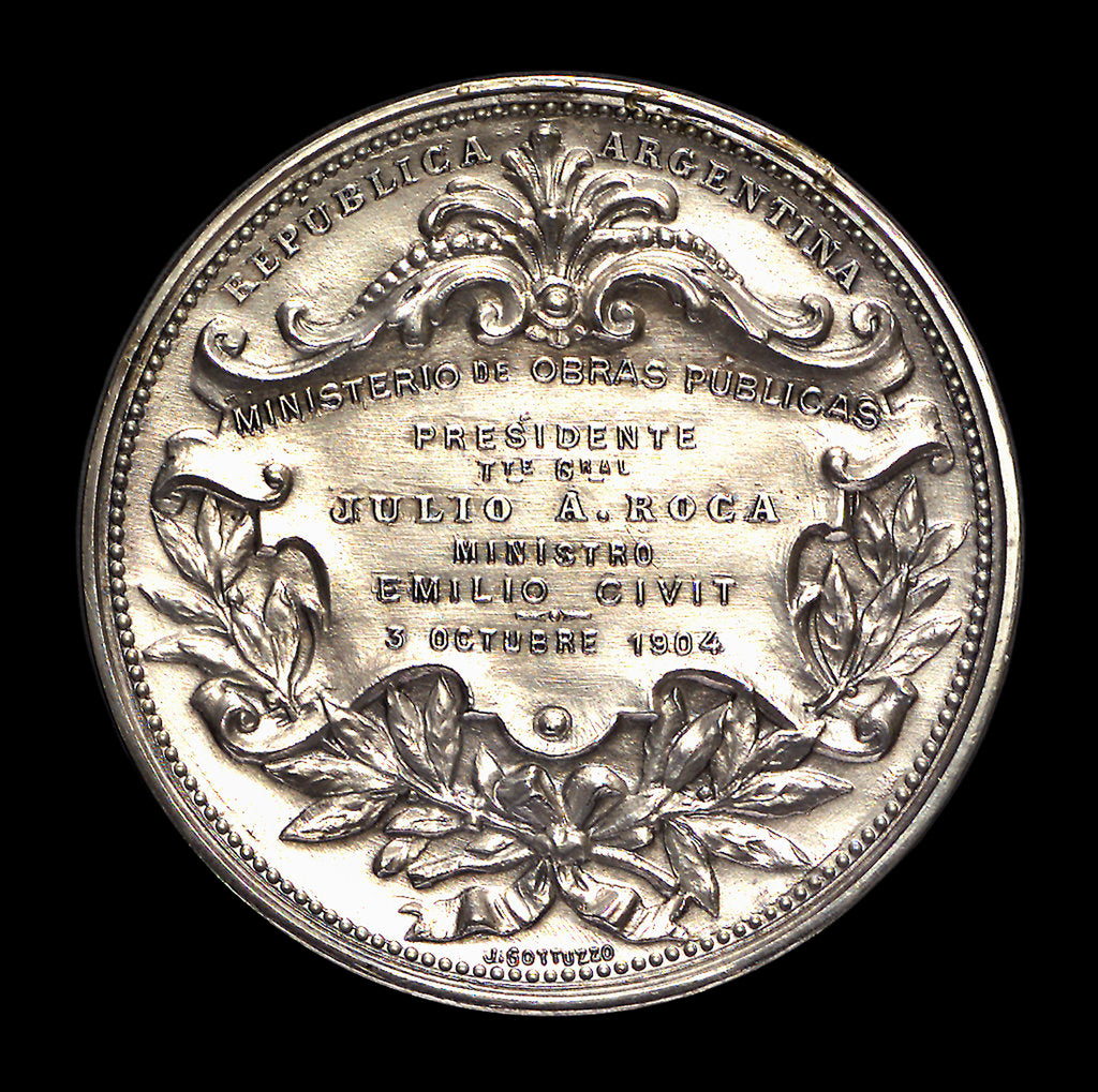 Detail of Medal commemorating the dredging and installation of lighted buoys on the rivers La Plata, Parana and Uruguay; reverse by J. Gottuzzo
