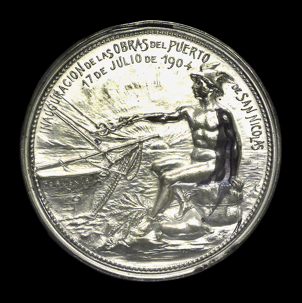 Detail of Medal commemorating the Inauguration of the opening of St Nicolas, Rio de la Plata, 1904; obverse by J. J. Gottuzzo & Ca.
