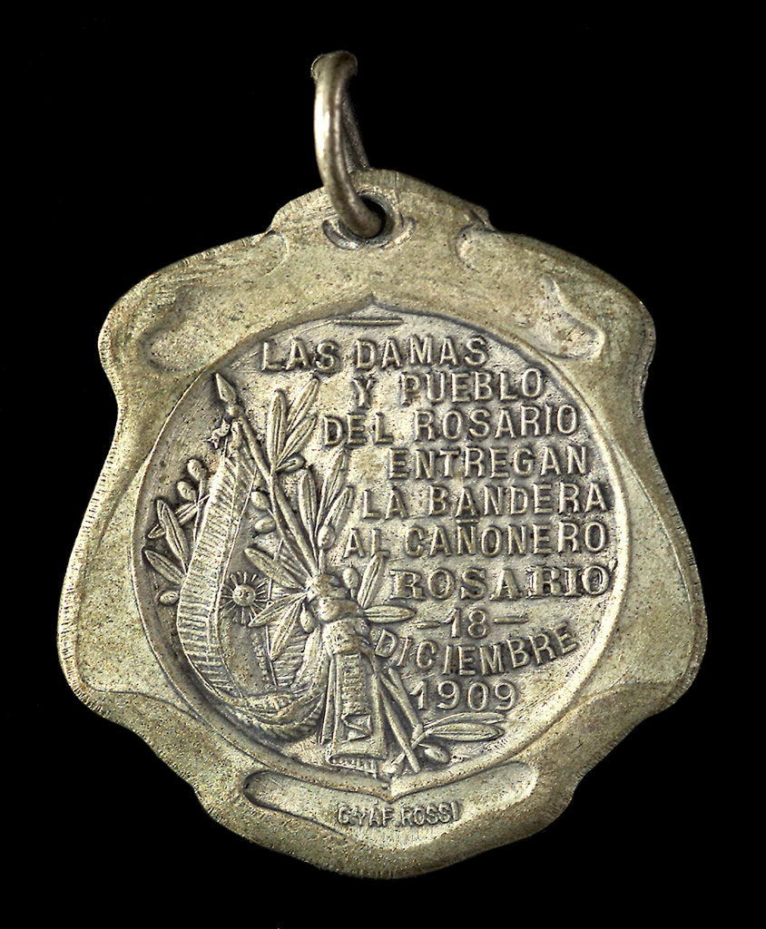 Detail of Badge commemorating the hoisting of the flag on the Rosario gunboat; reverse by C. Rossi