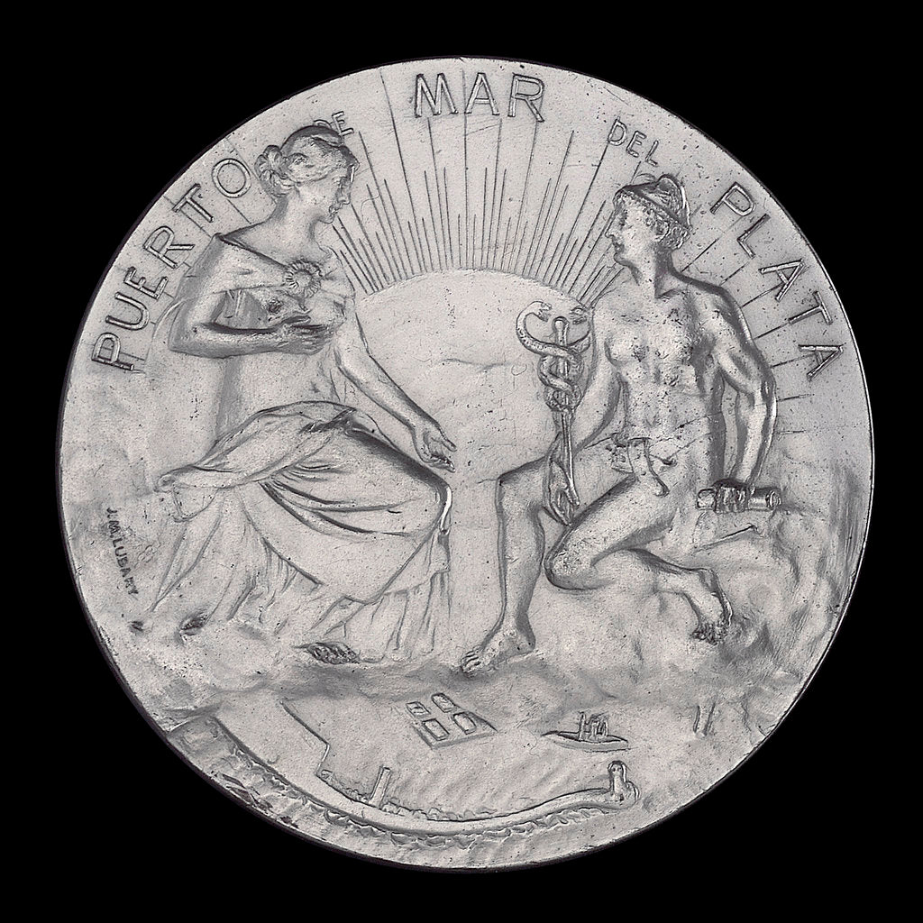 Detail of Medal commemorating the inauguration of the port of Puerto Mar Del Plata, 1910; obverse by J.M. Lubary