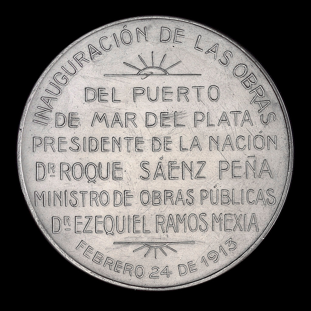 Detail of Medal commemorating the inauguration of the port of Puerto Mar Del Plata, 1910; reverse by J.M. Lubary