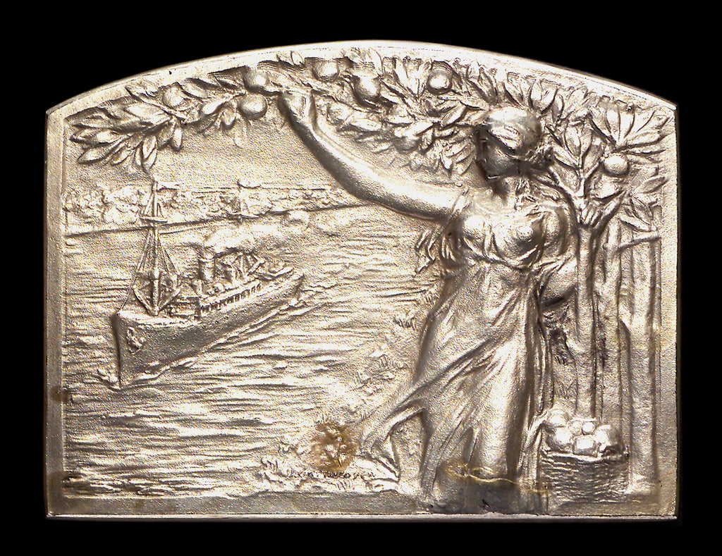 Detail of Plaque commemorating the inauguration of the canals Arias La Seina and Arana for navigation, 1913; obverse by J. J. Gottuzzo & Ca.