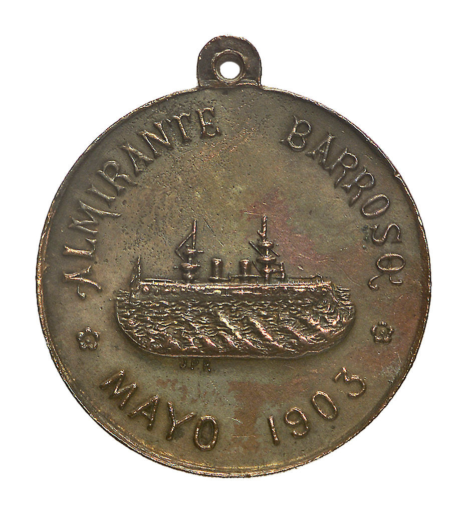 Detail of Medal commemorating the visit of the Brazilian cruiser 'Admiral Barroso' to Chile; obverse by J.P.R.