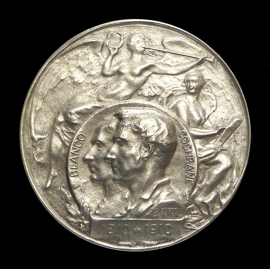 Detail of Medal commemorating the centenary of the revolt of the Chilean Fleet, Admiral Cochrane and Admiral Blanco, 1910; obverse by G. Cordova