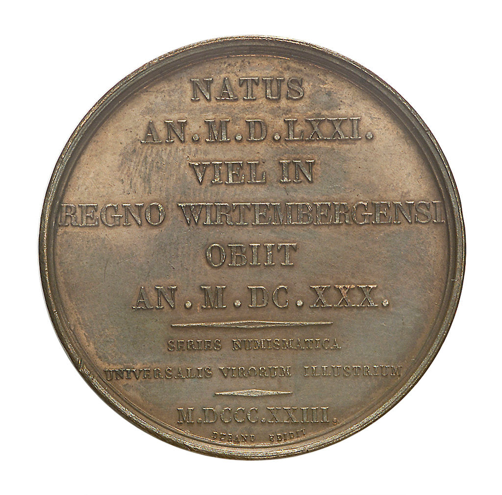 Detail of Commemorative medal depicting John Kepler (1571-1630); reverse by A.A. Caqu