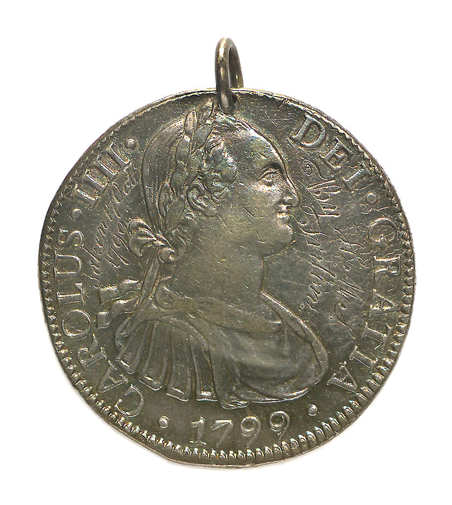 Detail of Engraved coin - eight reales; obverse by unknown