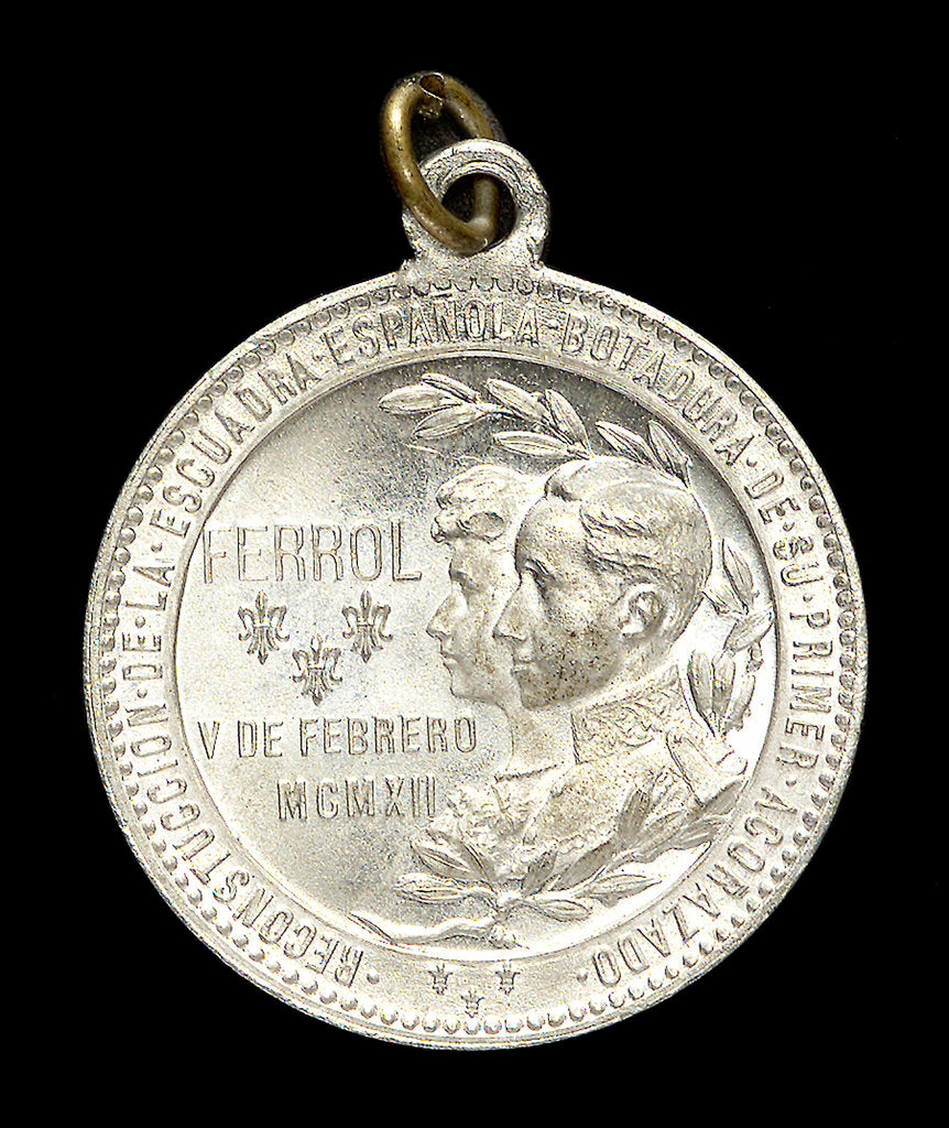 Detail of Medal commemorating the launching of armoured ship 'España', 1912 by B. Serrano