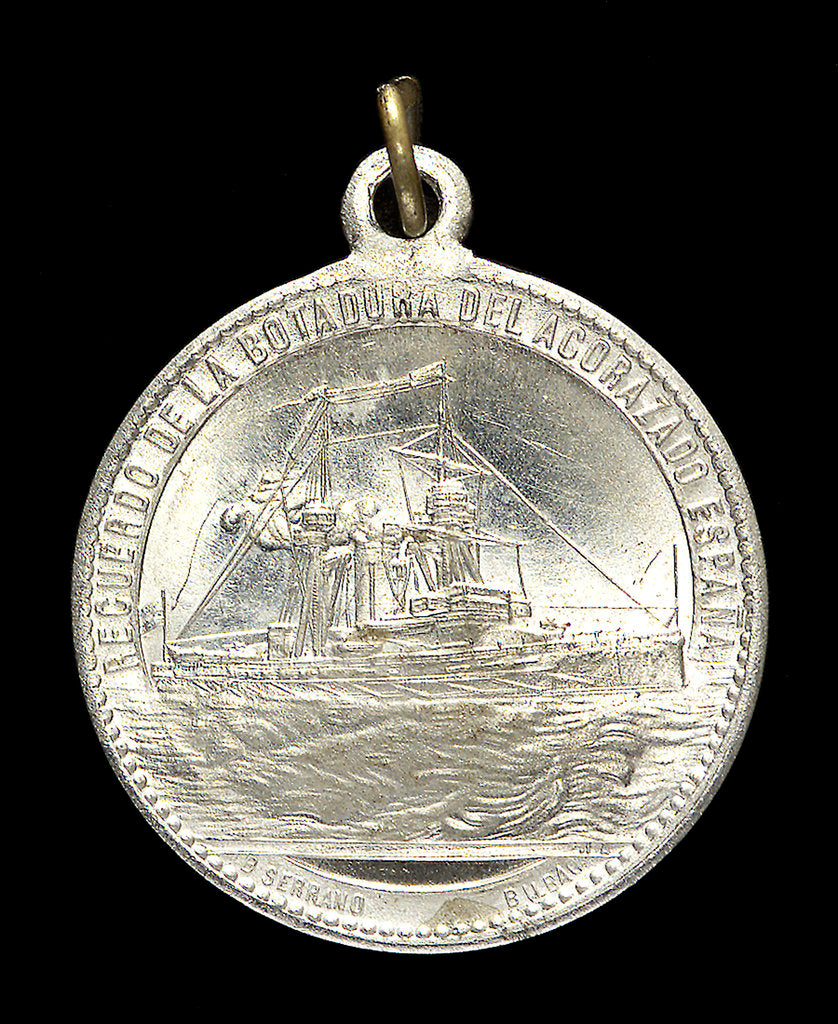 Detail of Medal commemorating the launching of armoured ship 'España', 1912 by B. Serrano
