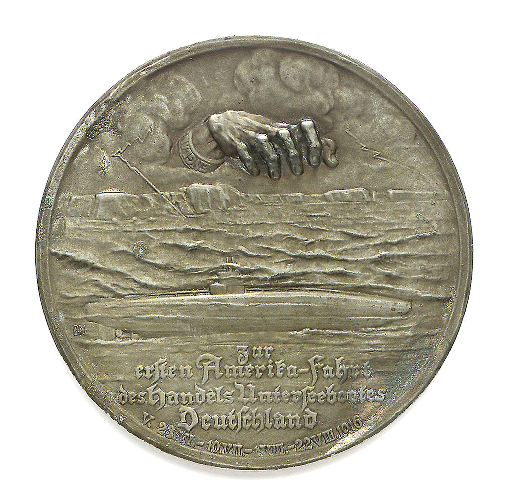 Detail of Medal commemorating Captain Paul König and the submarine'Deutschland', 1916 by unknown