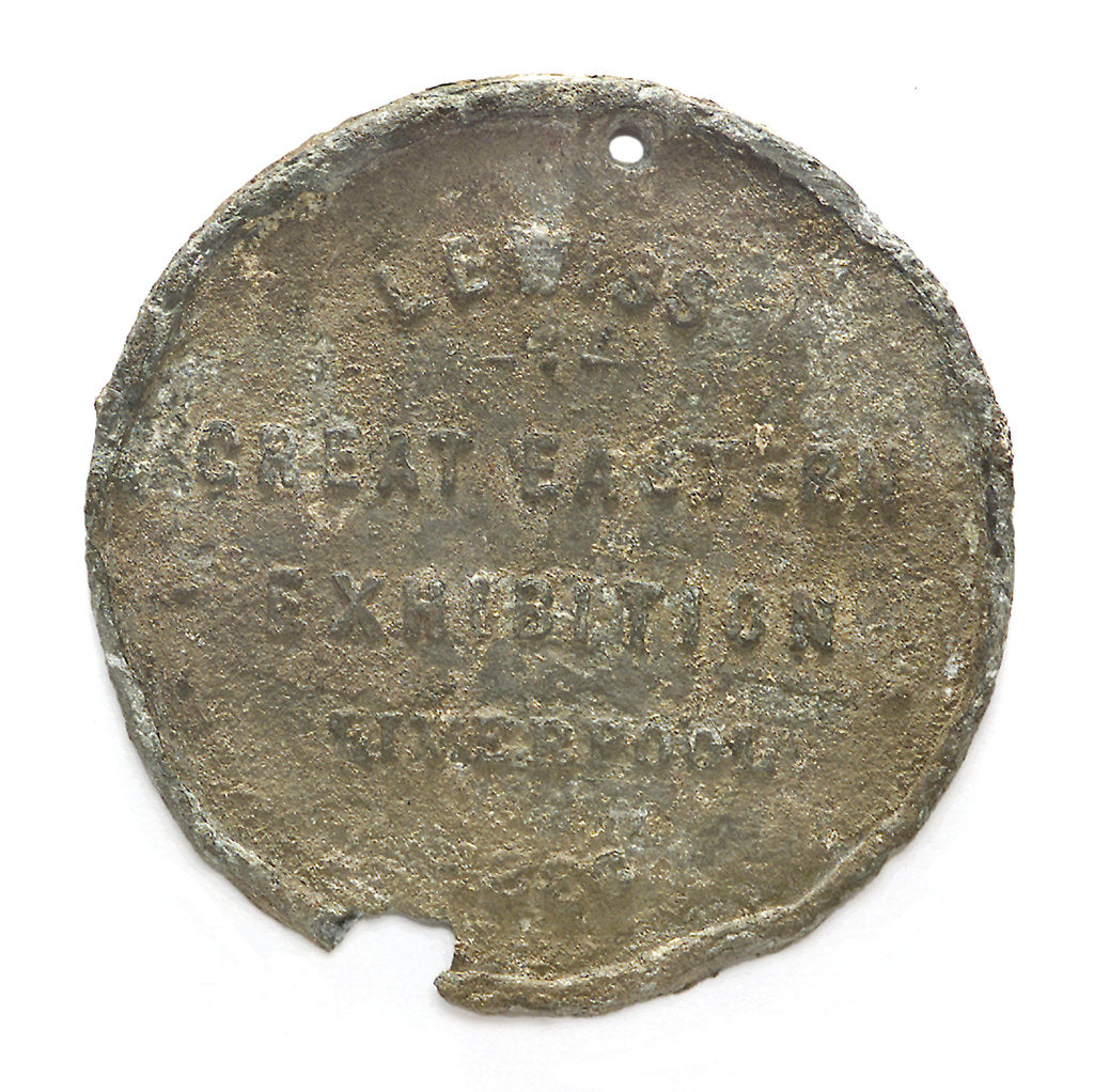 Detail of Medal commemorating Lewis's Great Eastern exhibition, Liverpool; reverse by unknown