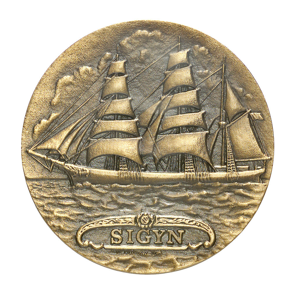 Detail of Commemorative medal depicting the three masted barque Sigyn - Abo Maritime Museum, Finland; obverse by O. Eriksson