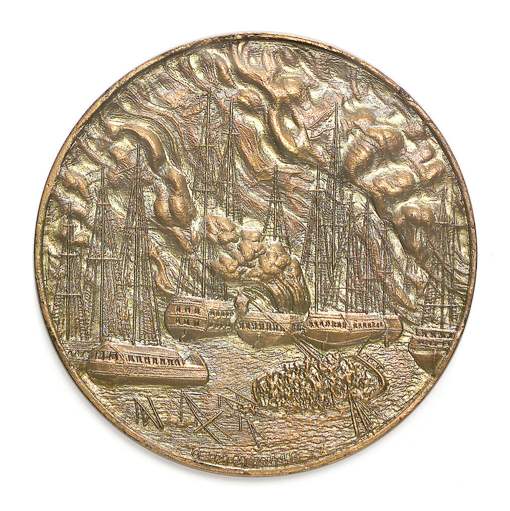 Detail of Medal commemorating the 150th anniversary of the battle of Navarino, 1977; obverse by Thomas Papagiennes
