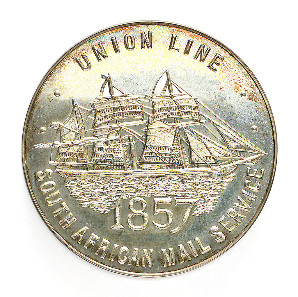 Detail of Medal commemorating the Union Castle Line-ending of South African Mail Service after 120 Years; obverse by Spink & Son Ltd.