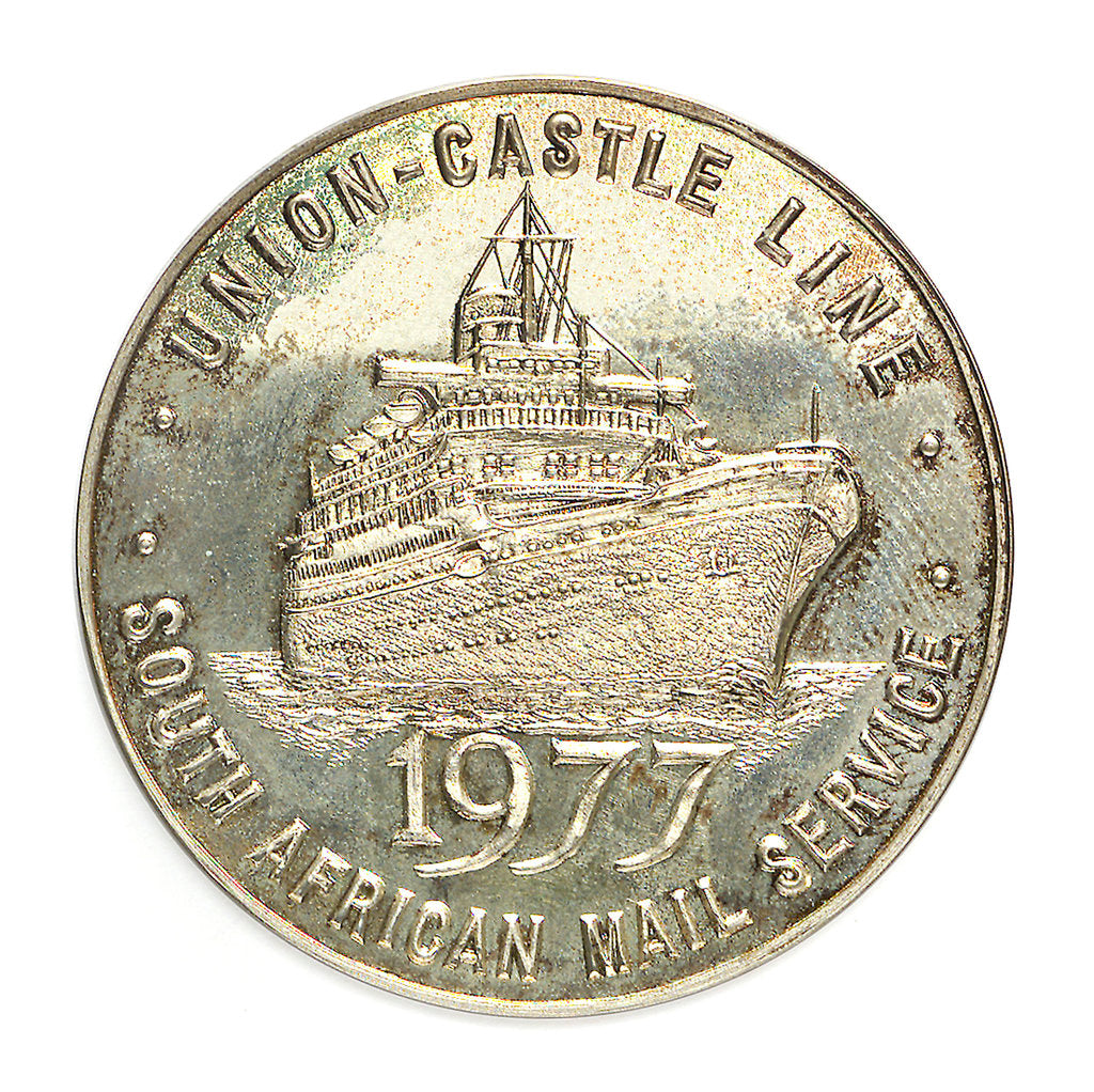 Detail of Medal commemorating the Union Castle Line-ending of South African Mail Service after 120 Years; reverse by Spink & Son Ltd.