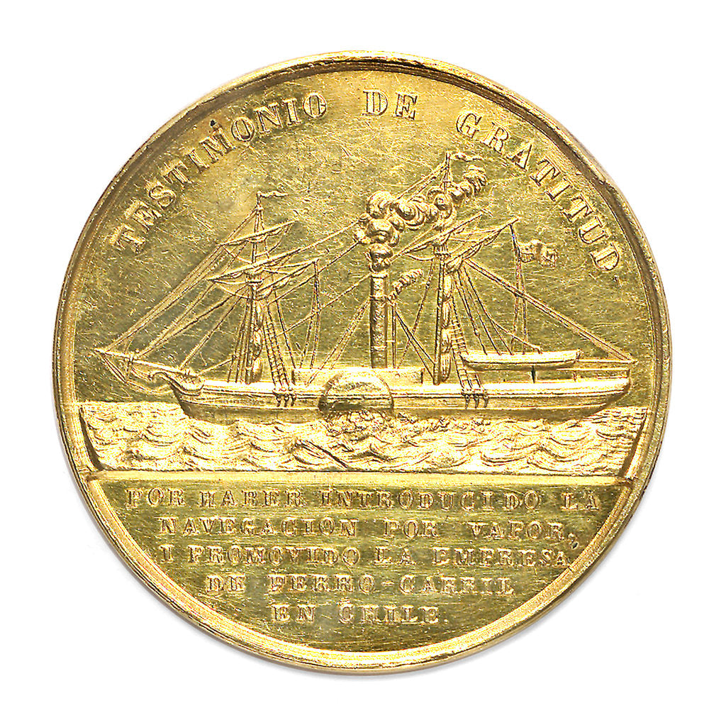 Detail of Medal commemorating the introduction of the first steamships in the Pacific; reverse by unknown