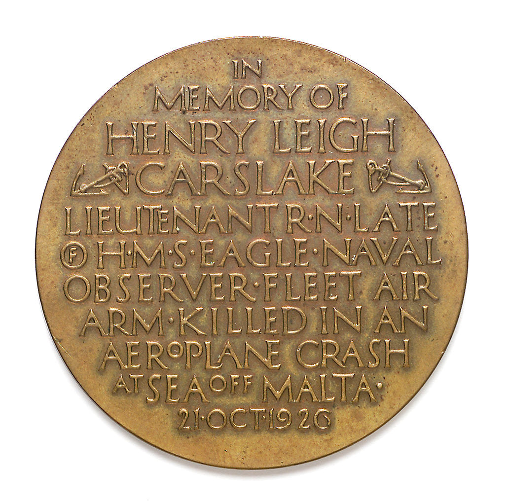 Detail of Medal commemorating the death of Lieutenant Henry Leigh Carslake, 1926; reverse by P. Metcalfe