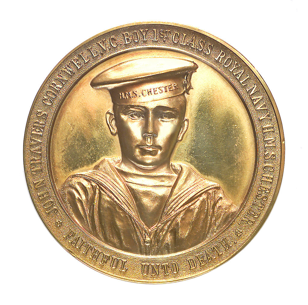 Detail of Medal commemorating John Travers Cornwell VC (1900-1916) and the Battle of Jutland, 1916; obverse by Spink & Son Ltd.