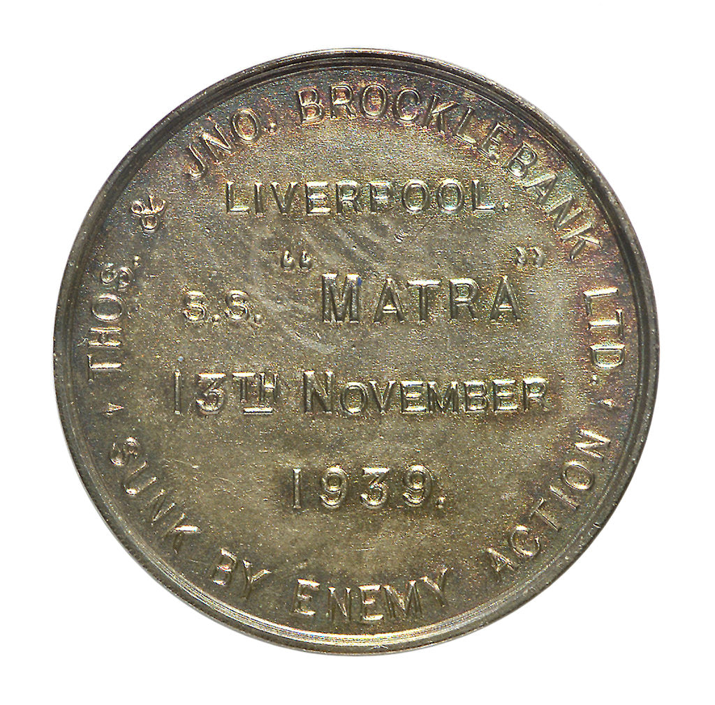 Detail of Medal commemorating the loss of  SS 'Matra', 1939; reverse by unknown