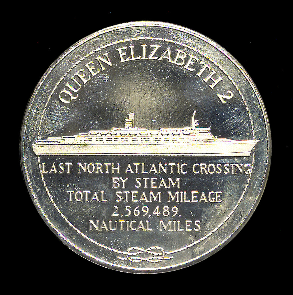 Detail of Medal commemorating the 'Queen Elizabeth 2' - Last North Atlantic Crossing by Steam; obverse by unknown