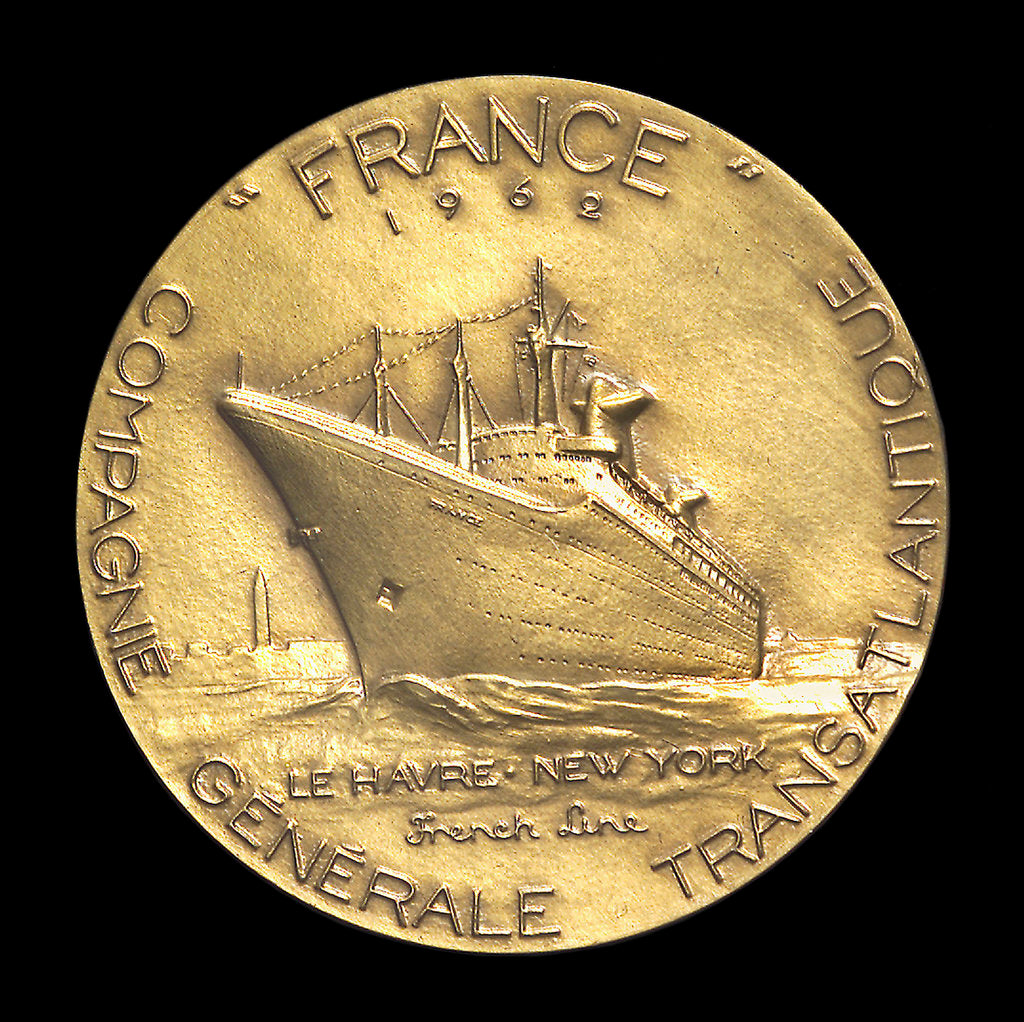 Detail of Medal commemorating the liner 'France' 1962; reverse by Monnae de Paris