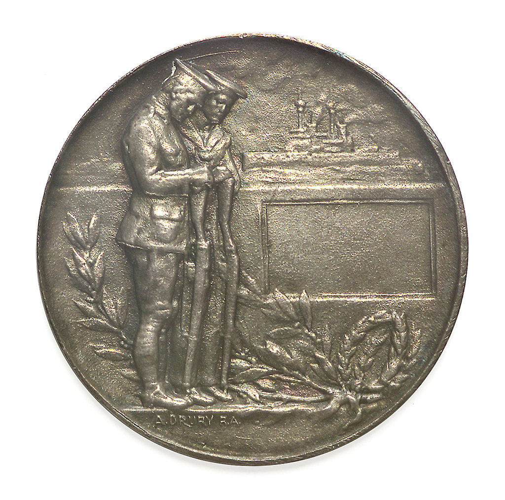 Detail of Commemorative medal bearing the words 'Lest We Forget'; reverse by A. Drury