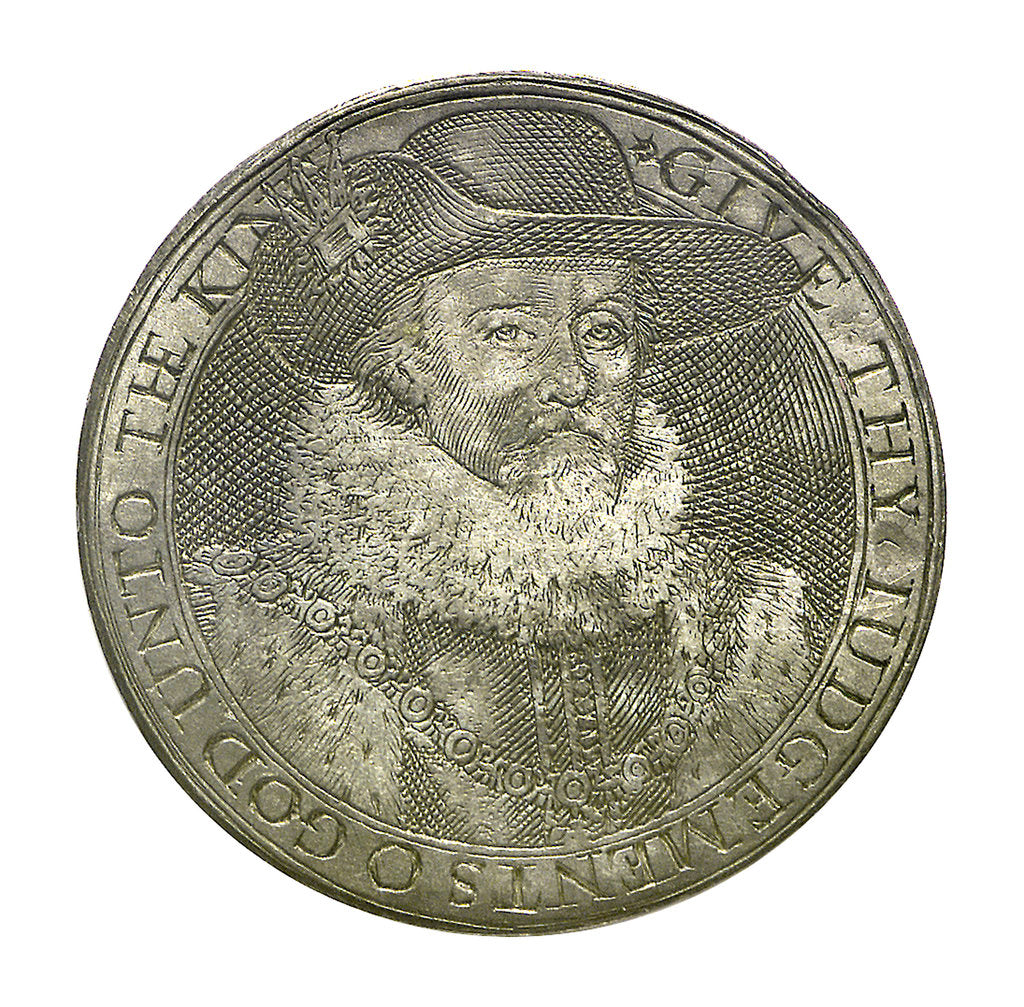 Detail of Commemorative counter depicting King James I and Prince Charles; obverse by unknown