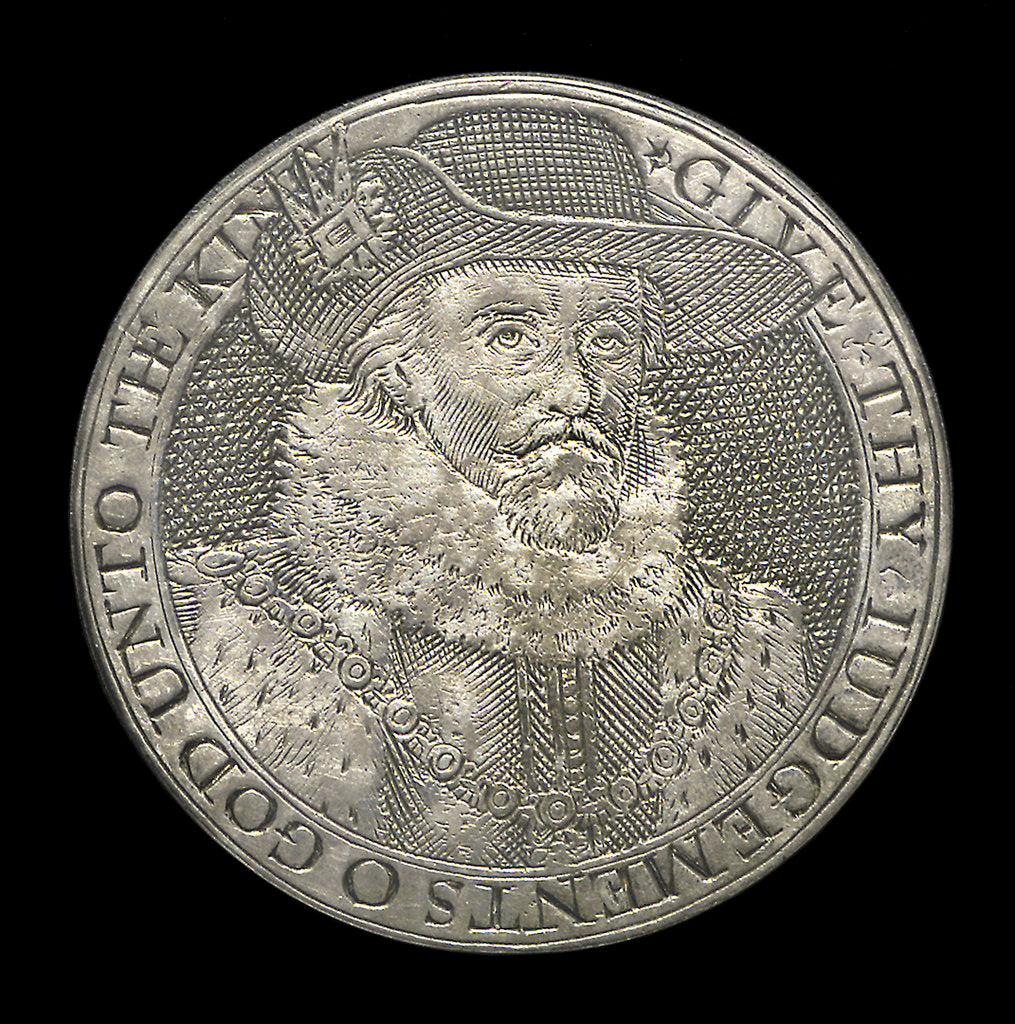 Detail of Commemorative counter depicting King James I and Prince Charles; obverse by unknown