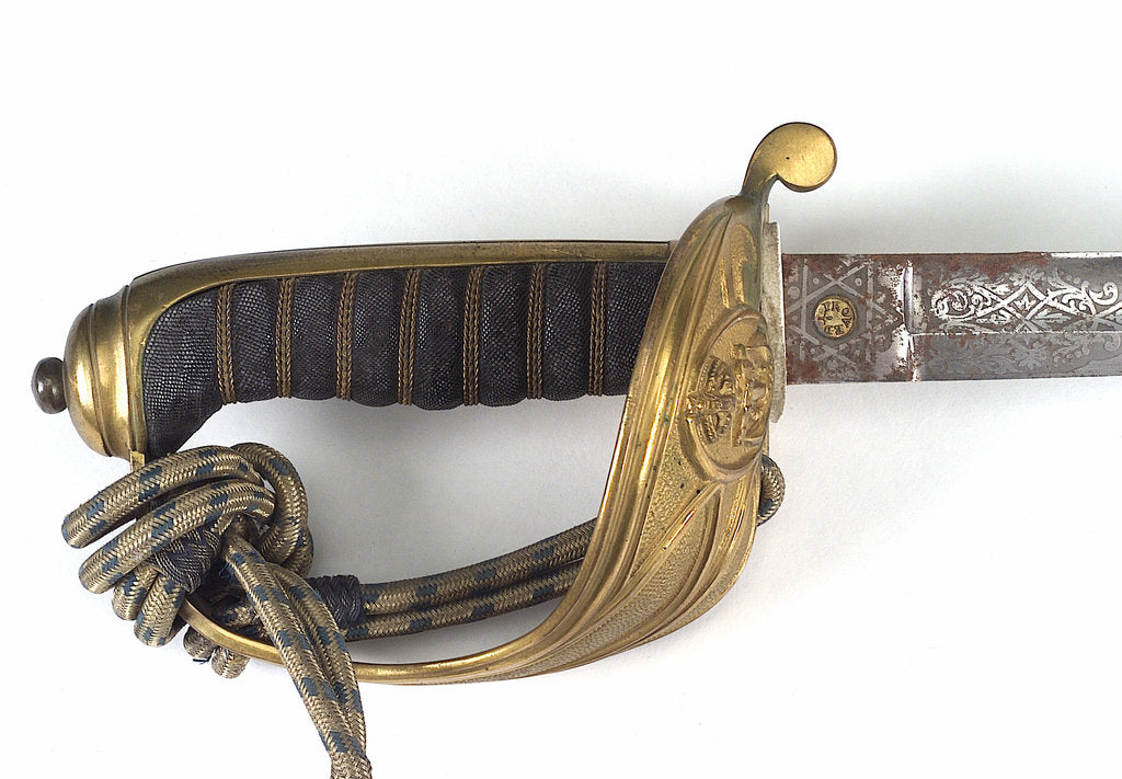 Detail of Solid half-basket hilted sword by E. & W. Cracknell