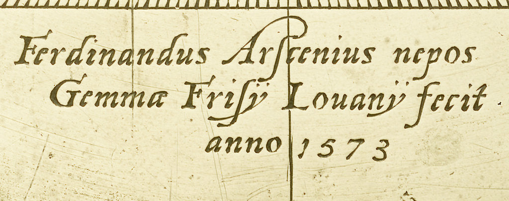 Detail of Astrolabe: signature beneath shadow square by Ferdinand Arscenius