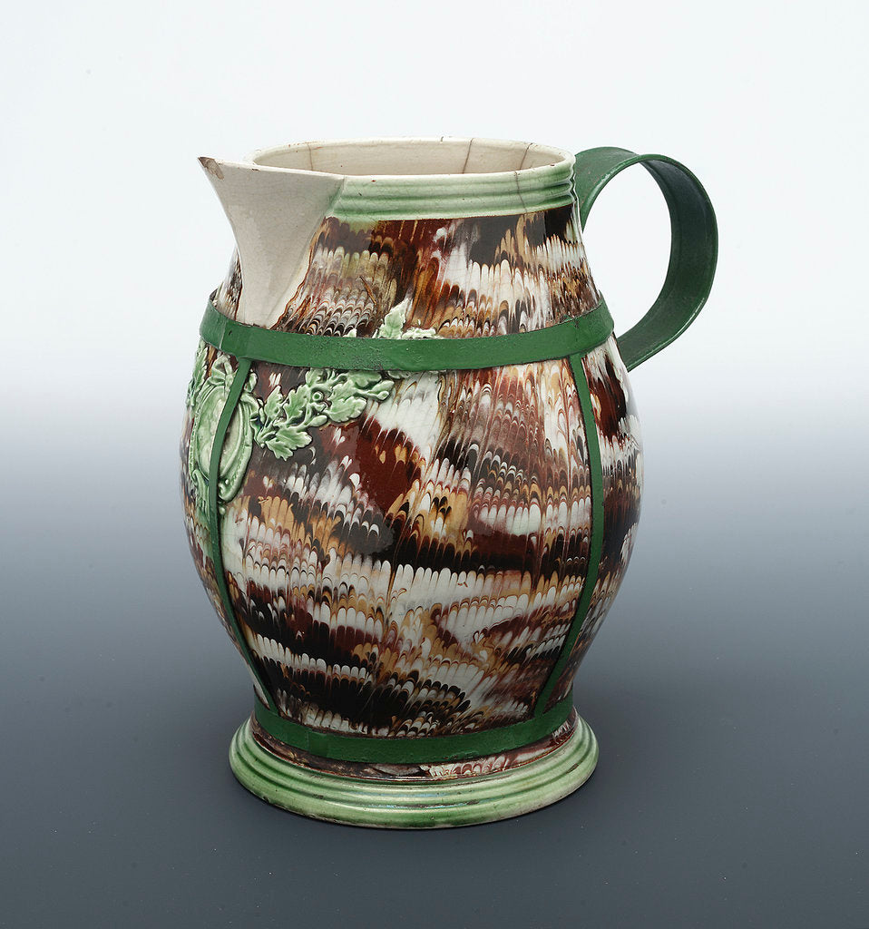 Detail of Baluster jug with a relief medallion below a plain lip inscribed 'ADMIRAL RODNEY' by unknown