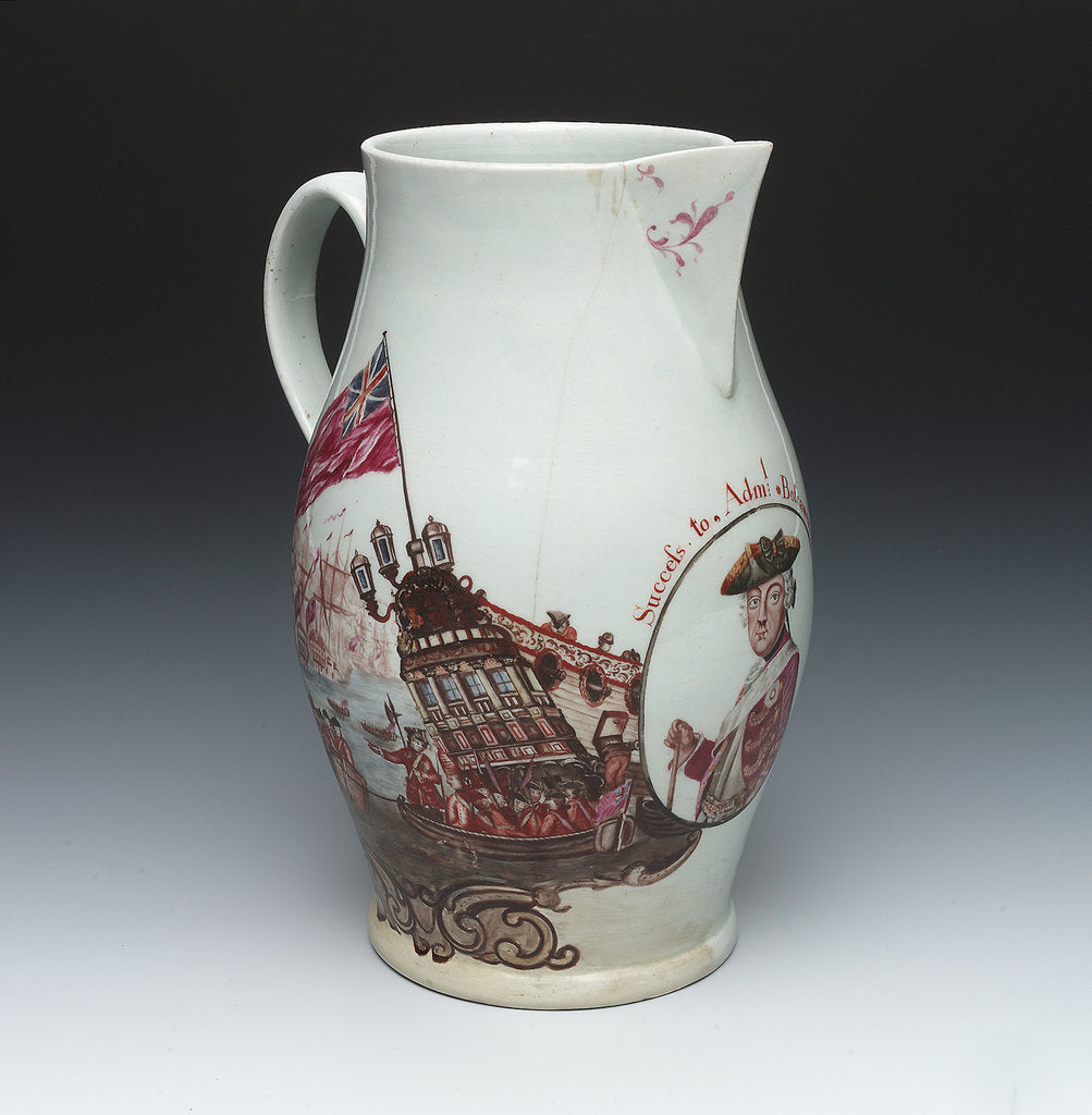 Detail of Jug with a portrait of Admiral Edward Boscawen (1711-61) by unknown