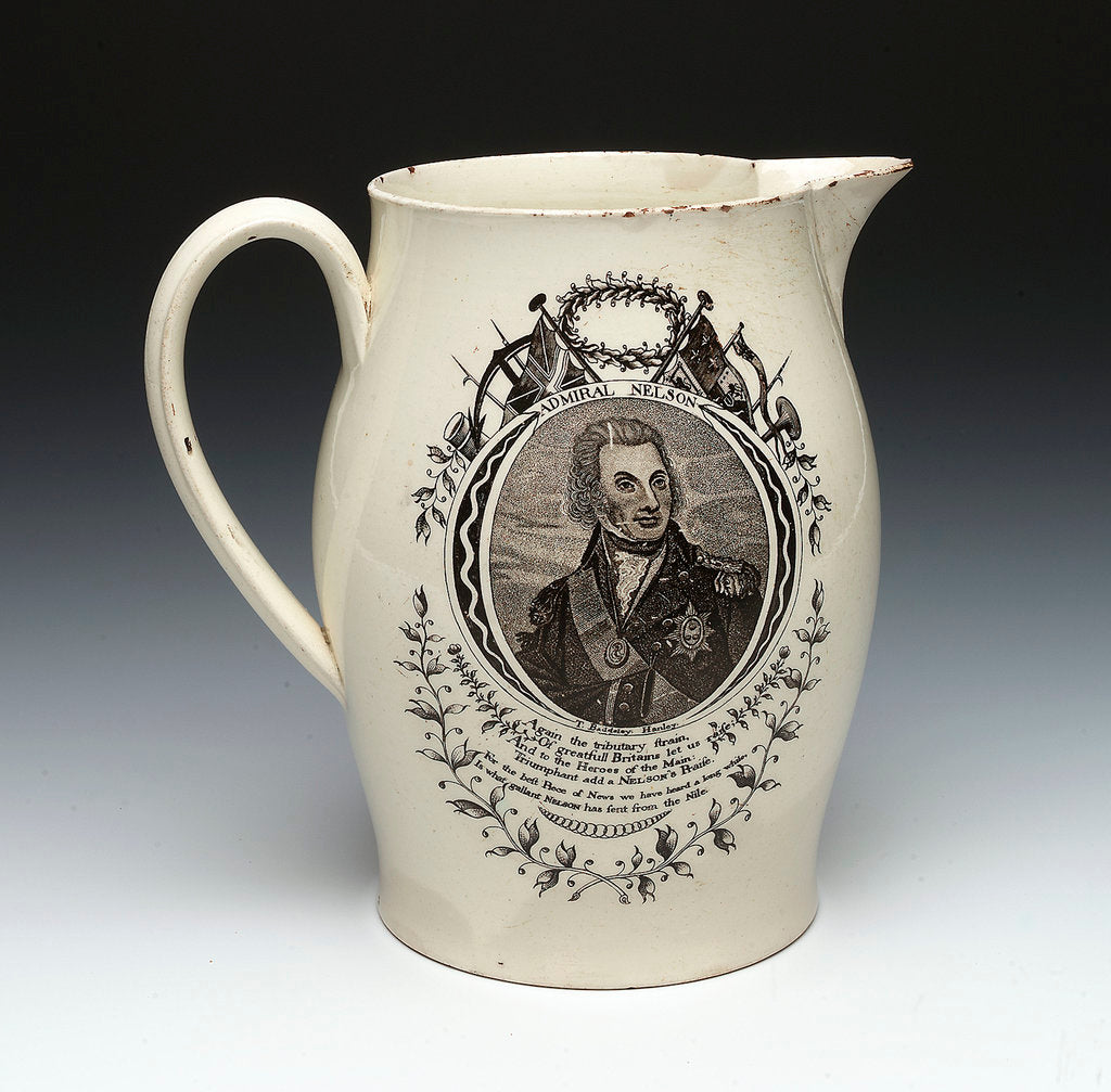 Detail of Jug with a portrait of Vice-Admiral Horatio Nelson (1758-1805) by Thomas Baddeley