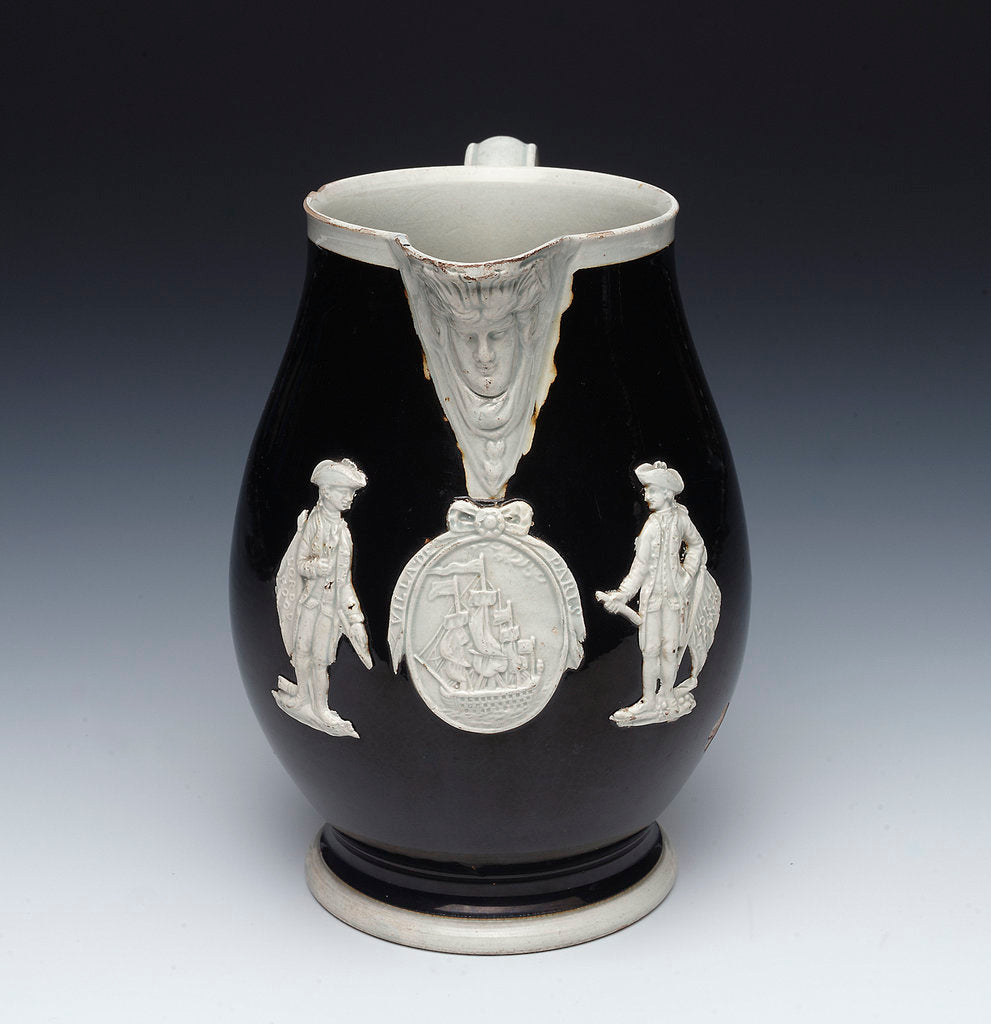 Detail of Jug with a portrait of Admiral Sir George Brydges Rodney (1719-1792) by unknown