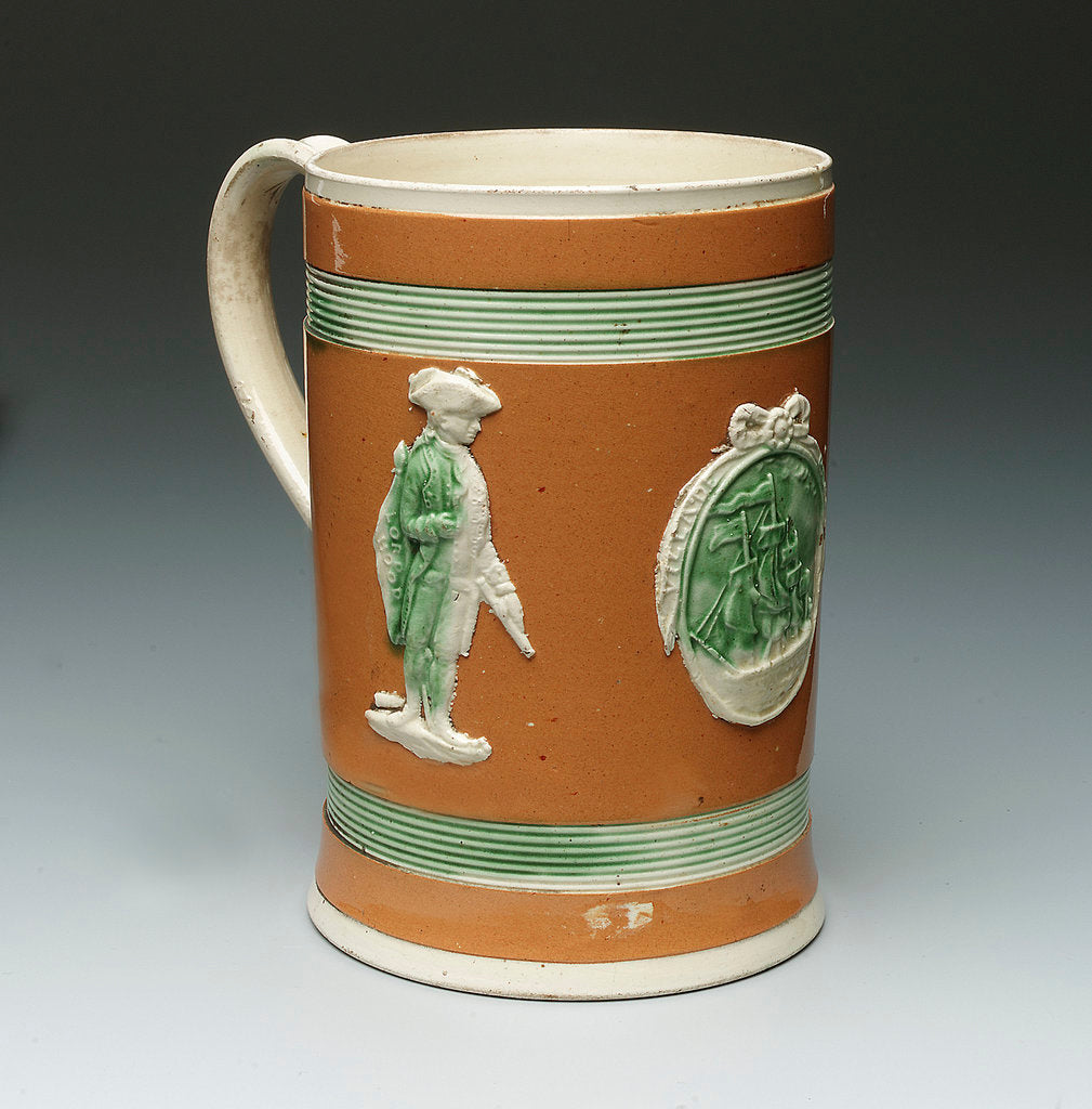 Detail of Mug with a portrait of Admiral Sir George Brydges Rodney (1719-1792) by unknown