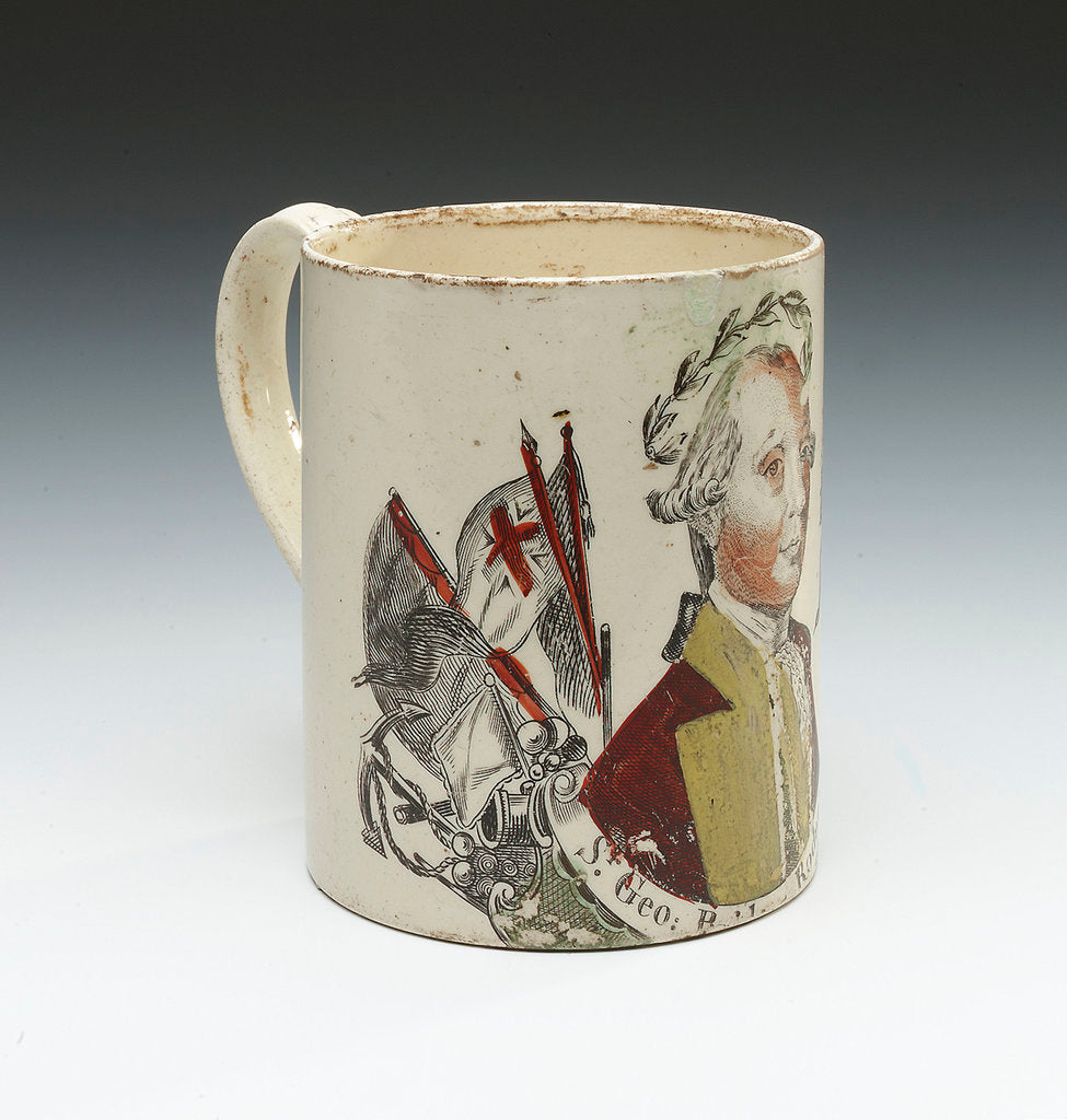 Detail of Mug with a portrait of Admiral Sir George Brydges Rodney (1719-1792) by unknown