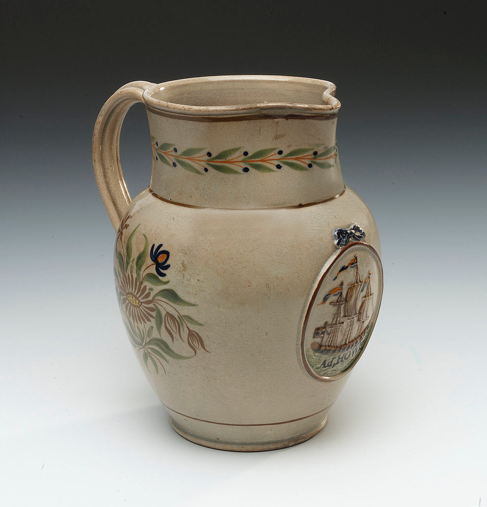 Detail of Earthenware jug commemorating Admiral of the Fleet Richard Howe (1726-1799) by unknown