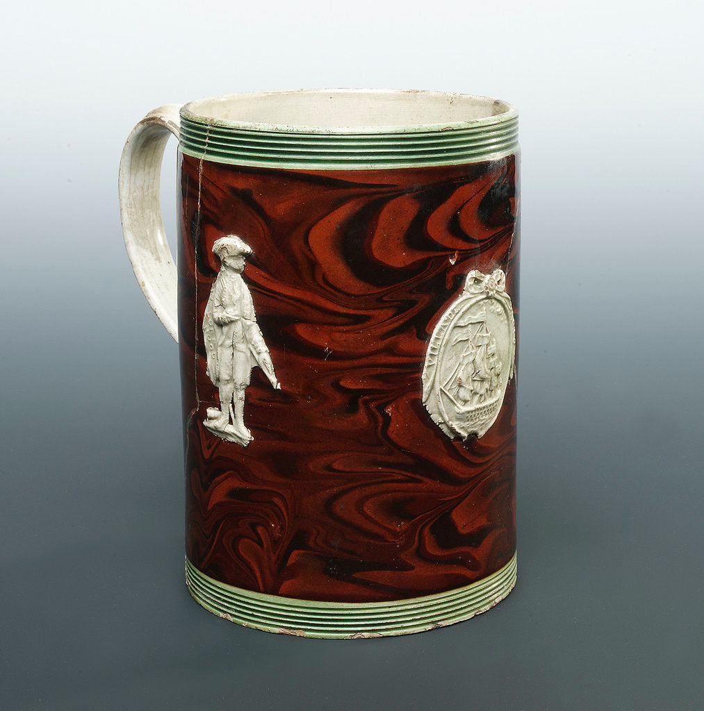 Detail of Mug with a portrait of Admiral Sir George Brydges Rodney (1719-1792) by unknown