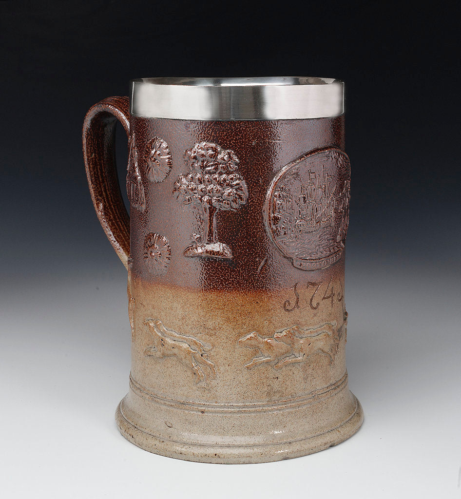 Detail of Mug depicting the taking of Porto Bello in 1739 by unknown